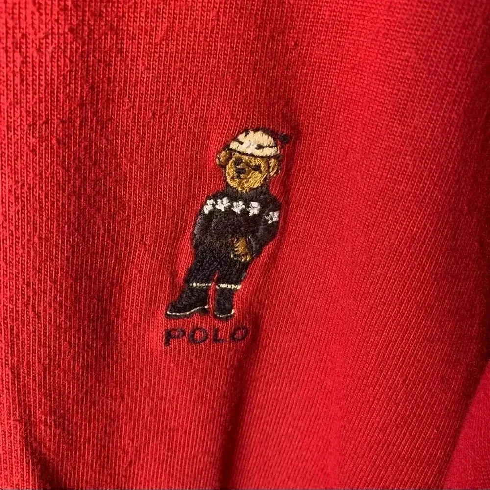 Men’s Ralph Lauren Polo Turtleneck Bear Sweater - 100% Cotton - Red Size Large - Picture 2 of 8